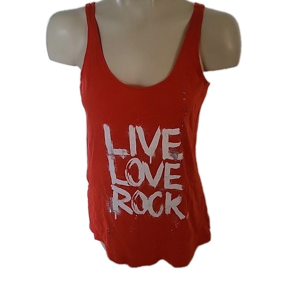Rock Republic Womens Tank Top Scoop Neck Live Rock Love Graphic XS Beach Coastal